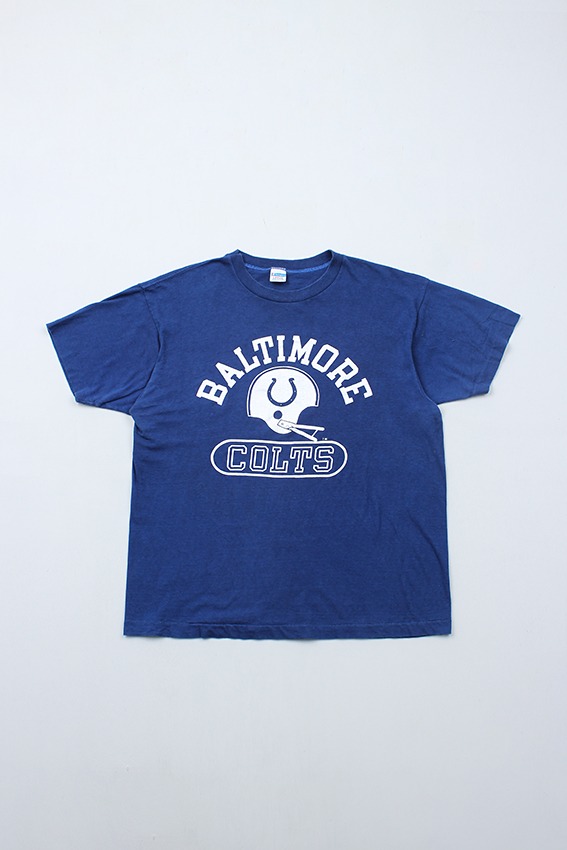 70s Blue-bar Champion 1/2 T-Shirt (L)