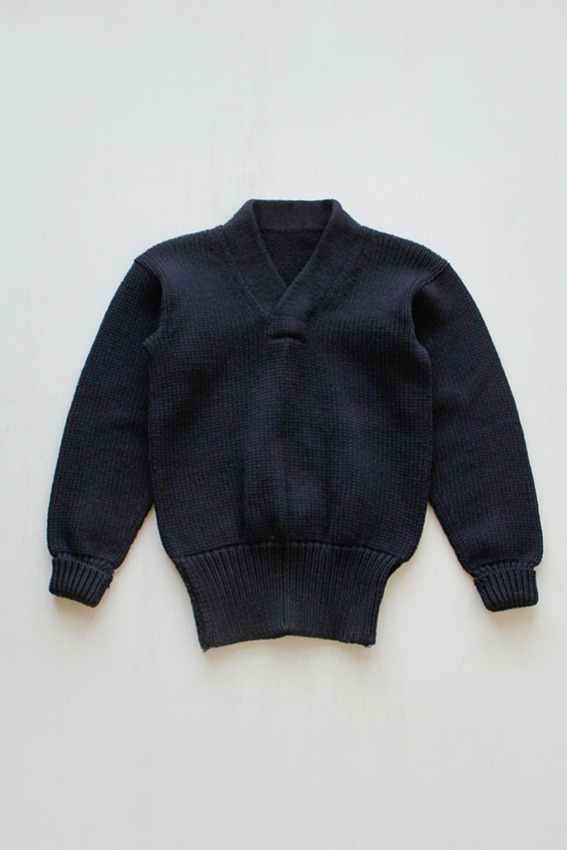 40s WW2 US NAVY Blue V-Neck Sweater (M, 38-40)