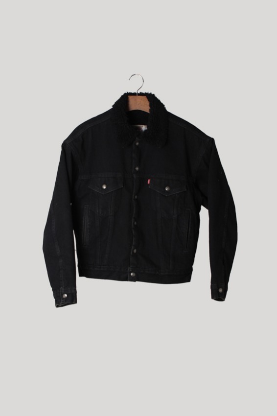 90s Levi&#039;s Black Denim Sherpa Jacket (S)